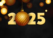 Moderne kerstkaart zwart 2025 kerstbal goud foliedruk 2