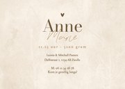 Natuurlijk geboortekaartje jongen meisje zandkleur hartje 3