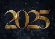 Nieuwjaarskaart donkerblauw met gouden 2025 2