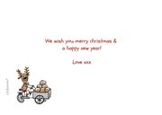 Nieuwjaarskaart met herten kerstman champagne en vuurwerk 3