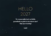 Nieuwjaarskaart minimalistisch blauw hello 2027 goudlook 3