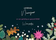 Nieuwjaarskaart vrolijke bloemen modern roze 3