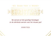 Rode kerstkaart Merry Christmas in art deco letters goud 3