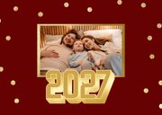 Rode kerstkaart met grote glitter 2027 en confetti 2