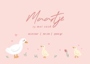 Roze geboortekaartje vierde kindje met gansjes en kuikentjes 2