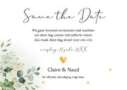 Save the Date kaart botanisch groen blaadjes goudlook 3
