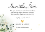 Save the Date kaart botanisch groen blaadjes goudlook 3