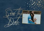 Save the date kaart foto donkerblauw met terrazzo patroon 2