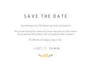 Save the Date kaart klassiek wit met gouden duifjes en foto 3