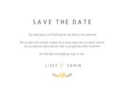 Save the Date kaart klassiek wit met gouden duifjes en foto 3