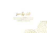 Save the date kaart zeshoek fotocollage met gouden confetti 3