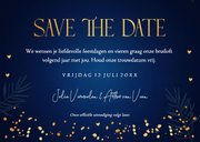 Save the Date kerstkaart blauw lampjes goudlook confetti 3