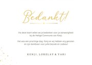 Stijlvol donkergroen bedankkaartje communie met 3 foto's 3
