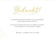 Stijlvol donkergroen bedankkaartje communie met 3 foto's 3