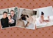 Stijlvolle art -deco roze kerstkaart met 3 eigen foto's 2