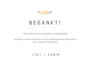 Stijlvolle bedankaart huwelijk - wit met 3 foto's en goud 3