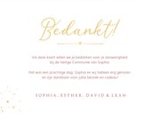 Stijlvolle bedankkaart communie met 3 foto's voor een meisje 3