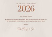 Stijlvolle fotocollage kerstkaart met 2026 in rosé goud 3