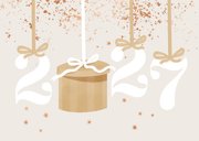 Stijlvolle kerstkaart jaartal cadeau strikken sterren koper 2