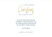 Stijlvolle kerstkaart met foto, gouden sneeuw en typografie 3
