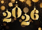 Stijlvolle kerstkaart zakelijk met gouden 2026 glitters 2