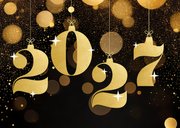 Stijlvolle kerstkaart zakelijk met gouden 2027 glitters 2