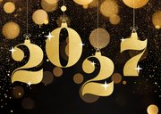 Stijlvolle kerstkaart zwart met gouden 2027 glitters 2