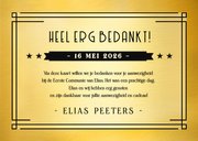 Stijlvolle moderne bedankkaart communie - ticket stijl 3