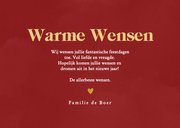 Stijlvolle rode foto kerstkaart met gouden hartjes 3