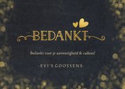 Stijlvolle zwarte communie bedankkaart met gouden accenten 3