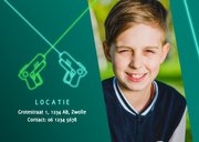 Stoere fotokaart uitnodiging kinderfeestje laser gamen 2