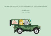 Stoere jeep met vrolijke dieren wenst een fijne verjaardag 3