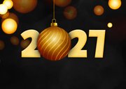 Trendy kerstkaart zakelijk 2027 kerstbal goud foliedruk 2