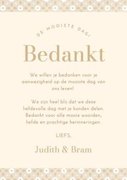 Trouwkaart bedankt met beige boho patroon en foto Achterkant