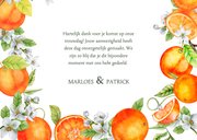 Trouwkaart bedankt sinaasappels met bloesem 3