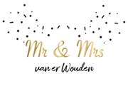 Trouwkaart mr & mrs goud zwart confetti 2