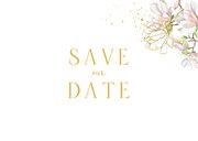 Trouwkaart save the date magnoliatakken met goudfolie 2