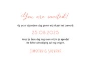 Trouwkaart save the date ticket hip modern foto zalmroze 3