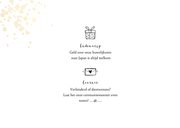 Trouwkaart uitnodiging goudlook tijdlijn met illustraties 2