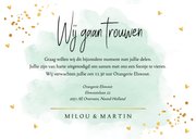 Trouwkaart waterverf mintgroen goudlook hartjes rechthoekig 3