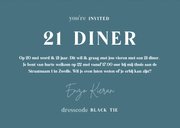 Uitnodiging 21 diner stijlvol blauw met veren 3