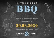 Uitnodiging BBQ met hout, krijtbord, illustraties en foto's 3