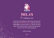 Uitnodiging communie grote foto met unicorn en confetti 3