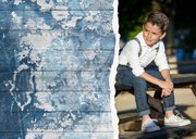 Uitnodiging eerste communie doorkijkje houtlook blauw stoer 2