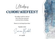 Uitnodiging eerste communie houtlook doorkijkje blauw stoer 3