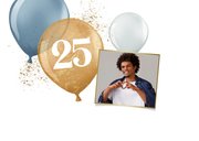 Uitnodiging feestje ballonnen blauw goud foto 25 jaar 2