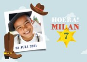 Uitnodiging kinderfeestje cowboyhoed, laars en sheriff ster 2