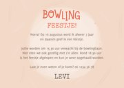 Uitnodiging kinderfeestje ticket bowlingfeestje kegels foto 3