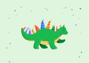 Verjaardagskaart dinosaurus met feesthoedjes 2