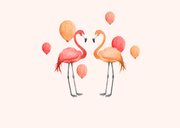 Verjaardagskaart flamingo ballonnen waterverf 21 2